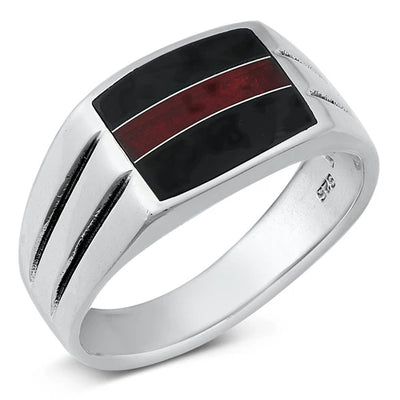 Sterling Silver Black And Red Stone Ring