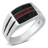 Sterling Silver Black And Red Stone Ring