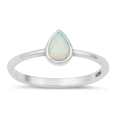 Sterling Silver Oxidized Pear White Lab Opal Ring