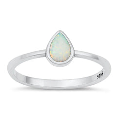 Sterling Silver Oxidized Pear White Lab Opal Ring