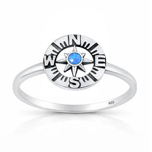 Load image into Gallery viewer, Sterling Silver Oxidized And Polished Compass Blue Lab Opal Ring