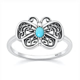 Sterling Silver Oxidized And Polished Butterfly Turquoise Stone Ring