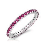 Sterling Silver Stackable Ring with Ruby CZ on Half-Bezel Setting with Rhodium Finish, Band Width 2MM