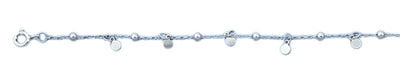 Sterling Silver Rhodium Plated Disc And Bead Anklet