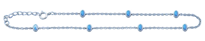 Sterling Silver Rhodium Plated Oval Blue Lab Opal Anklet