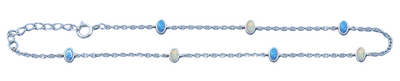 Sterling Silver Rhodium Plated Oval White And Blue Lab Opal Anklet