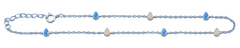 Sterling Silver Rhodium Plated Pear Blue And White Lab Opal Anklet Length-9+1inches Extension