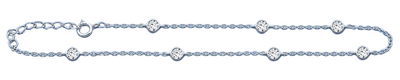 Sterling Silver Rhodium Plated Teardrop Clear CZ Anklet