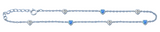 Sterling Silver Rhodium Plated Hearts Clear CZ And Blue Lab Opal Anklet