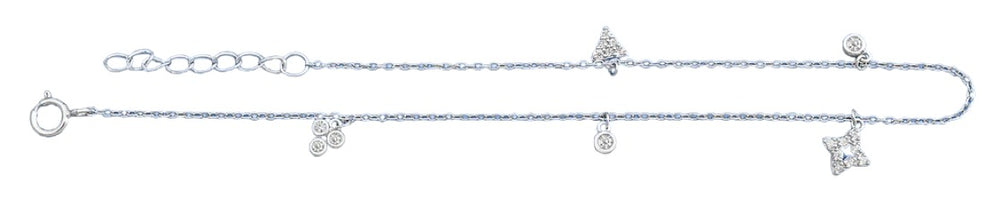Sterling Silver Rhodium Plated CZ Charm Anklet