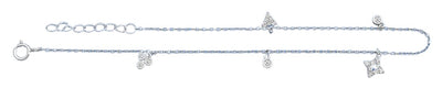 Sterling Silver Rhodium Plated CZ Charm Anklet