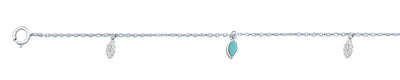 Sterling Silver Rhodium Plated Turquoise And Clear CZ Anklet