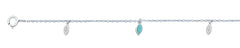 Sterling Silver Rhodium Plated Turquoise And Clear CZ Anklet