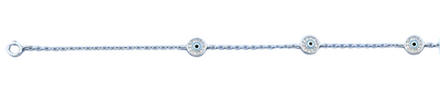 Sterling Silver Rhodium Plated Evil Eye Clear CZ Anklet