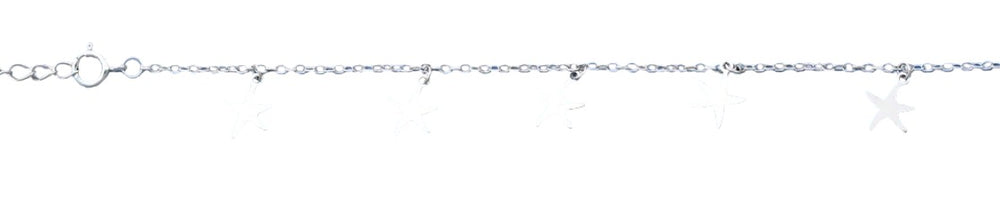 Sterling Silver Rhodium Plated Starfish Anklet