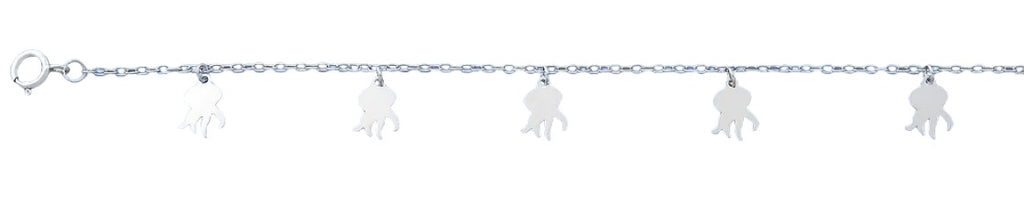 Sterling Silver Rhodium Plated Octopus Charm Anklet