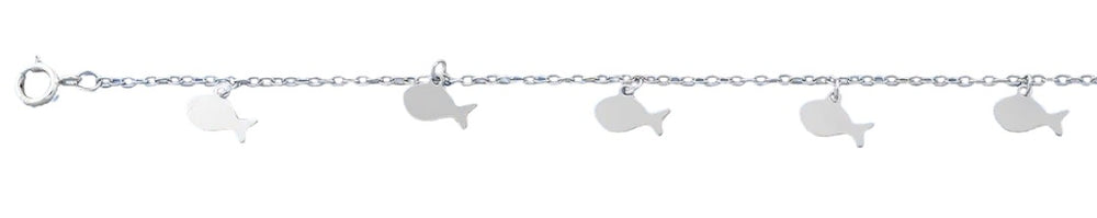 Sterling Silver Rhodium Plated Fish Charm Anklet