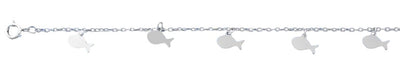 Sterling Silver Rhodium Plated Fish Charm Anklet