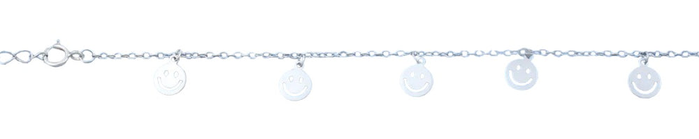 Sterling Silver Rhodium Plated Happy Face Anklet