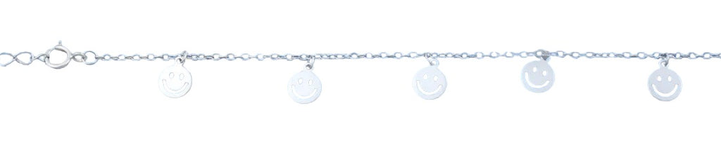 Sterling Silver Rhodium Plated Happy Face Anklet