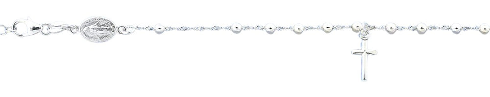 Sterling Silver Polished Cross And Miraculous Anklet
