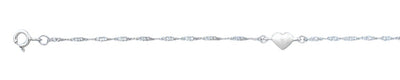 Sterling Silver Diamond Cut Heart Anklet