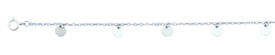 Sterling Silver Rhodium Plated Small Disc Charms Anklet