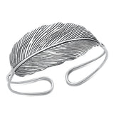 Sterling Silver Oxidized Feather Bangle Bracelet