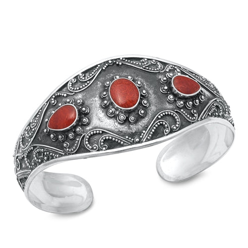 Sterling Silver Oxidized 28mm Red Carnelian Stone Bangle Bracelet