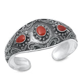 Sterling Silver Oxidized 28mm Red Carnelian Stone Bangle Bracelet