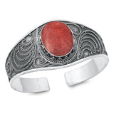 Sterling Silver Oxidized Red Carnelian Stone Bangle Bracelet