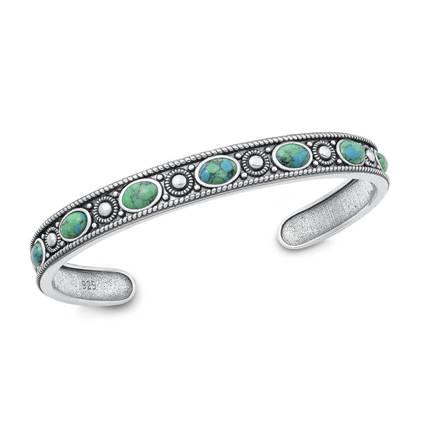 Sterling Silver Oxidized Genuine Turquoise Stone Oval Bangle Bracelet