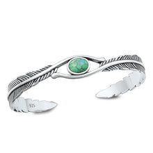 Load image into Gallery viewer, Sterling Silver Oxidized Genuine Turquoise Stone Feathers Bangle Bracelet