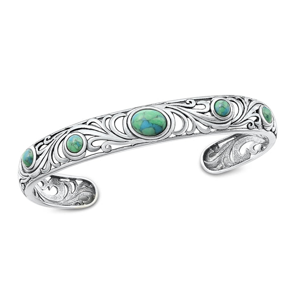 Sterling Silver Oxidized Genuine Turquoise Stone Bangle Bracelet