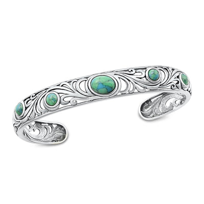 Sterling Silver Oxidized Genuine Turquoise Stone Bangle Bracelet