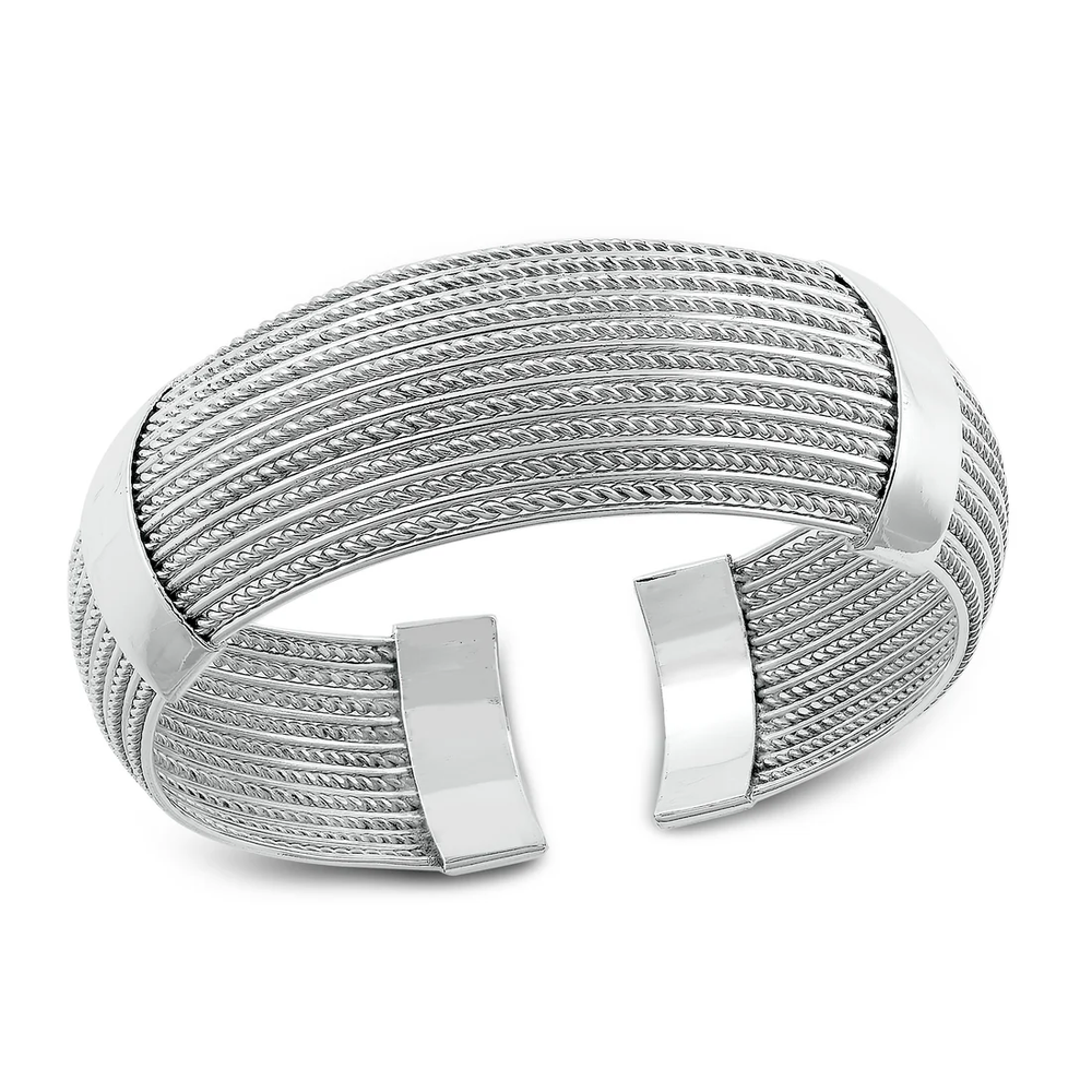 Sterling Silver Polished Faceted Cuff Bracelet