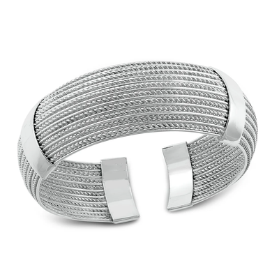 Sterling Silver Polished Faceted Cuff Bracelet