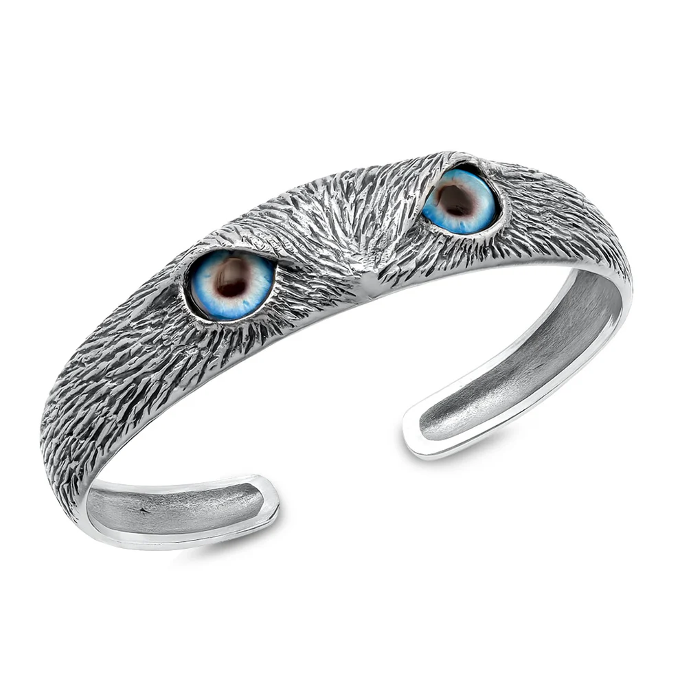 Sterling Silver Oxidized And Polished Owl Cuff Bracelet