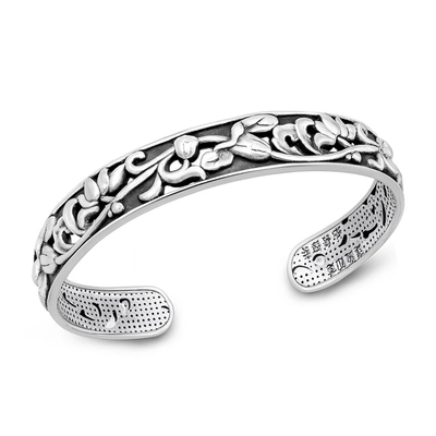 Sterling Silver Oxidized And Polished Ornate Floral Cuff Bracelet