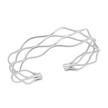 Load image into Gallery viewer, Sterling Silver Polished Open Waves Cuff Bracelet