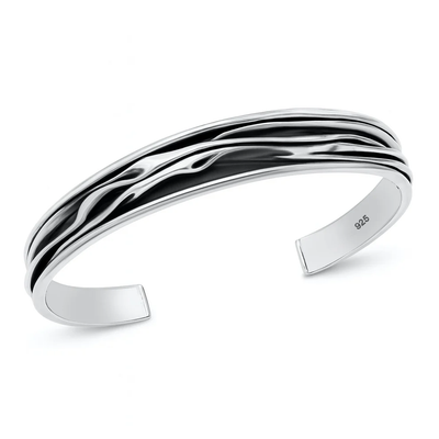 Sterling Silver Oxidized And Polished Wave Bangle