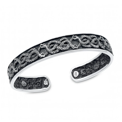 Sterling Silver Oxidized And Polished Snakes Cuff Bracelet