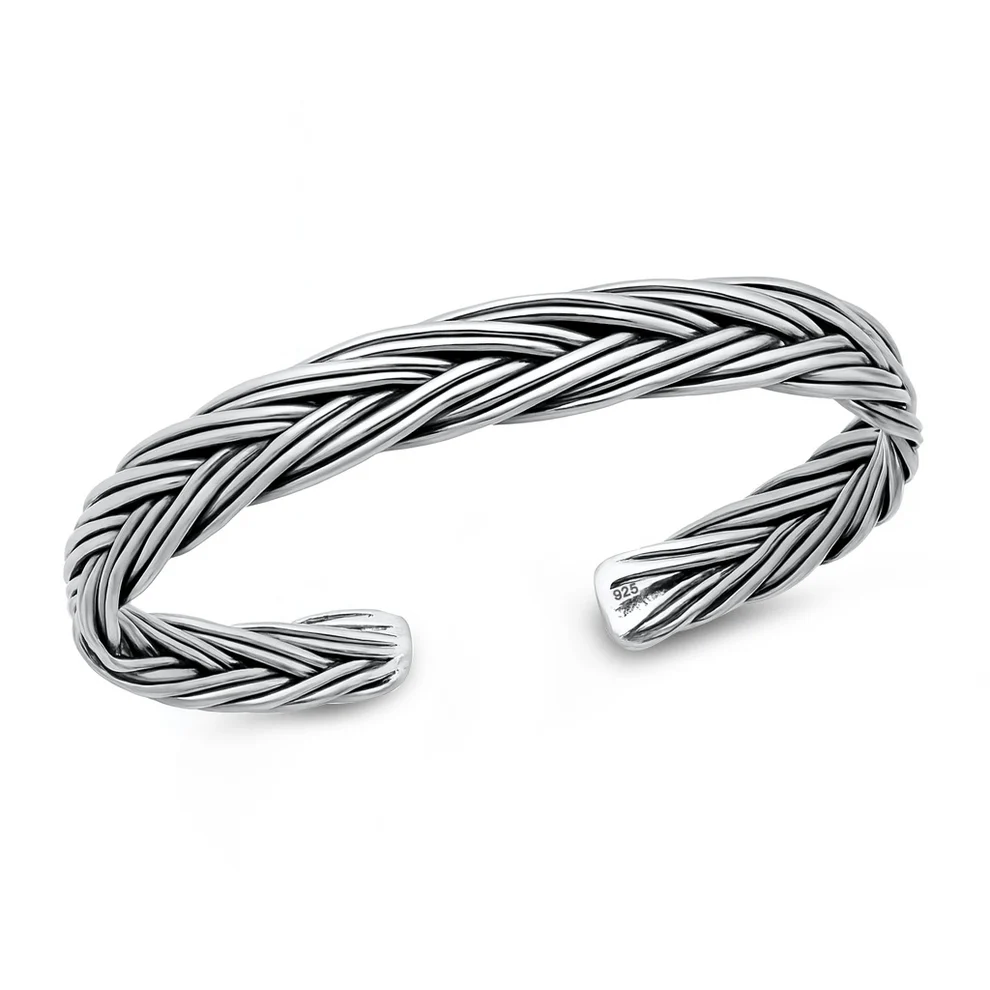 Sterling Silver Oxidized And Polished Braided Cuff Bracelet