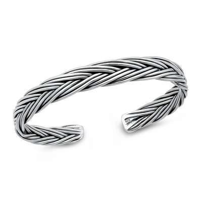 Sterling Silver Oxidized And Polished Braided Cuff Bracelet
