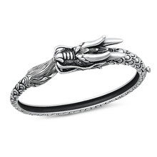 Load image into Gallery viewer, Sterling Silver Oxidized And Polished Dragon Bangle Bracelet