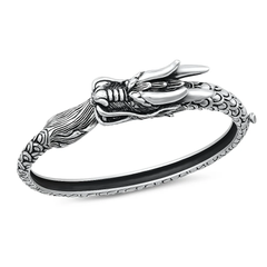 Sterling Silver Oxidized And Polished Dragon Bangle Bracelet