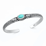 Sterling Silver Oxidized And Polished Stone Cuff Bracelet