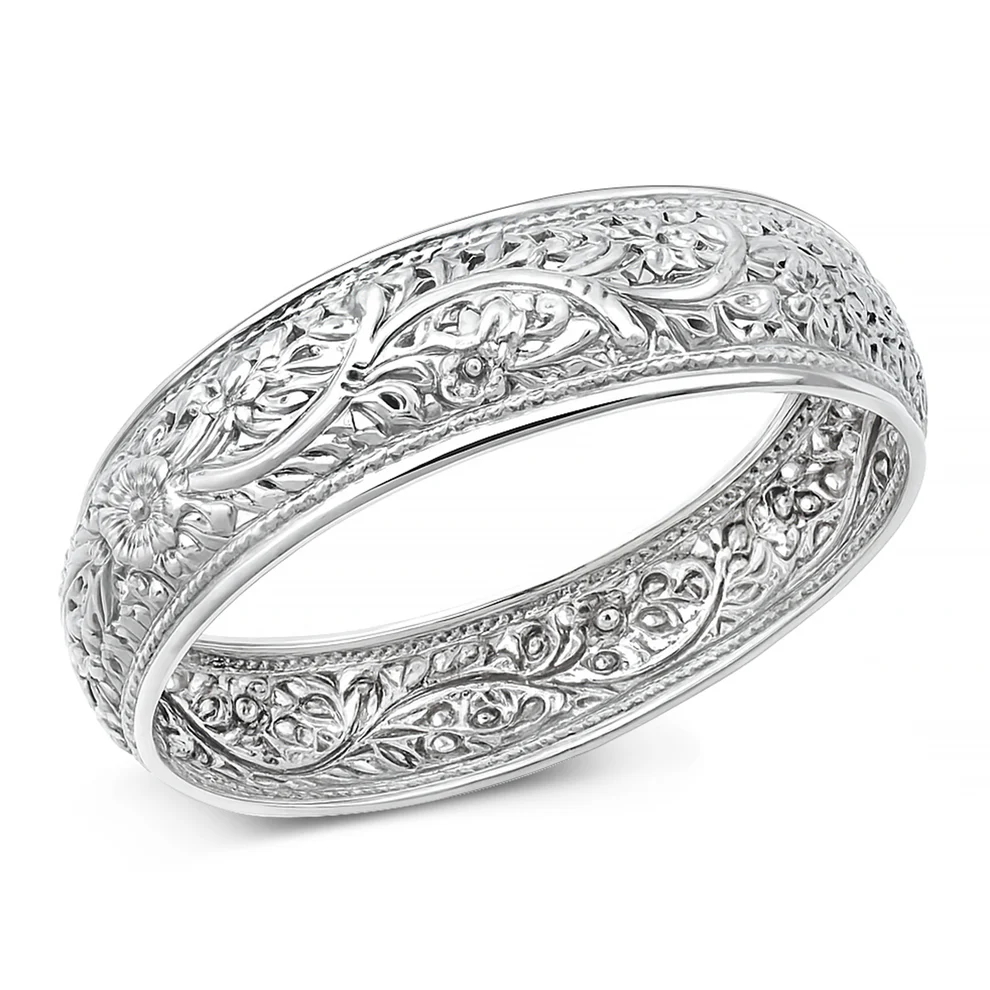 Sterling Silver Oxidized And Polished Floral Vines Bangle