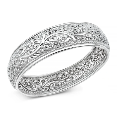 Sterling Silver Oxidized And Polished Floral Vines Bangle