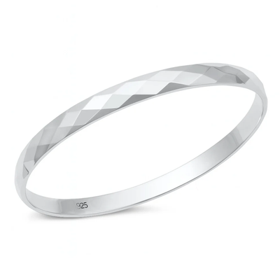 Sterling Silver Polished Snap Closure Faceted Bangle